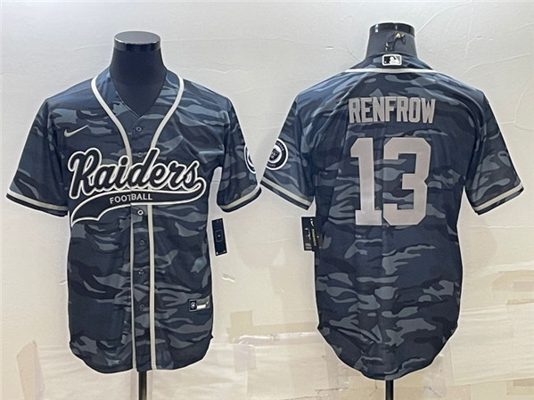 Men's Las Vegas Raiders #13 Hunter Renfrow Gray Camo With Patch Cool Base Stitched Baseball Jersey
